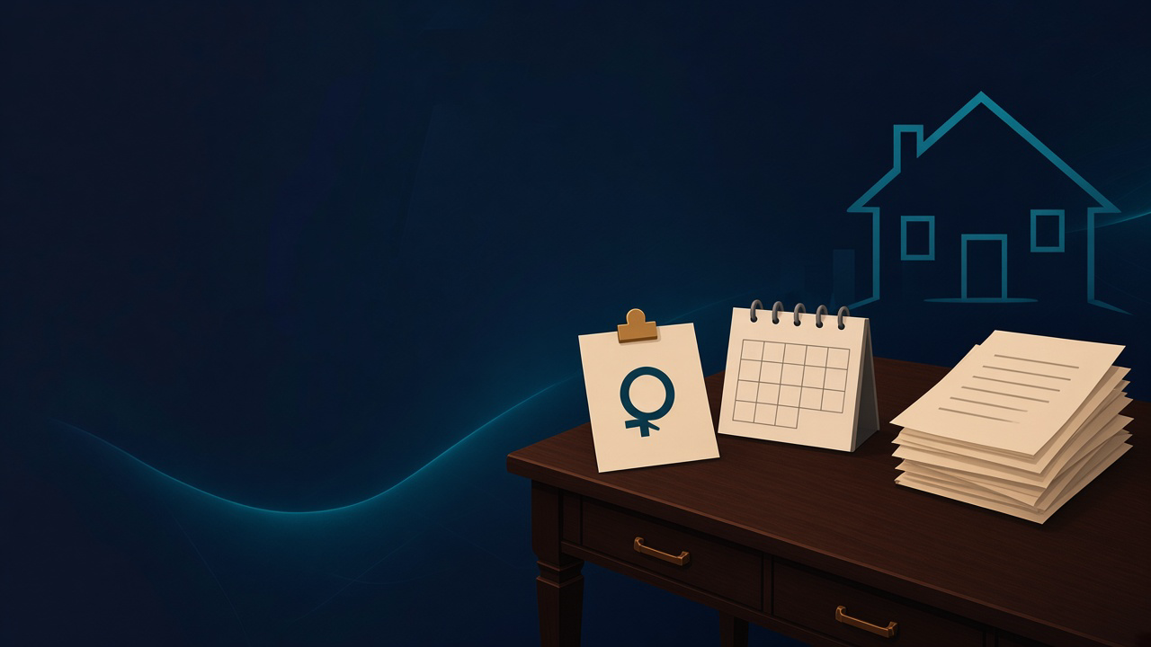 Navy illustration of a short-term note, a blank calendar, and an unfinished stack of papers joined by a teal arc on a desk